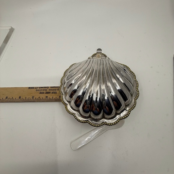 VINTAGE E & JL (E&J LEEK) SILVER PLATE CLAM SHELL BUTTER DISH W/ FROSTED GLASS - Picture 15 of 16